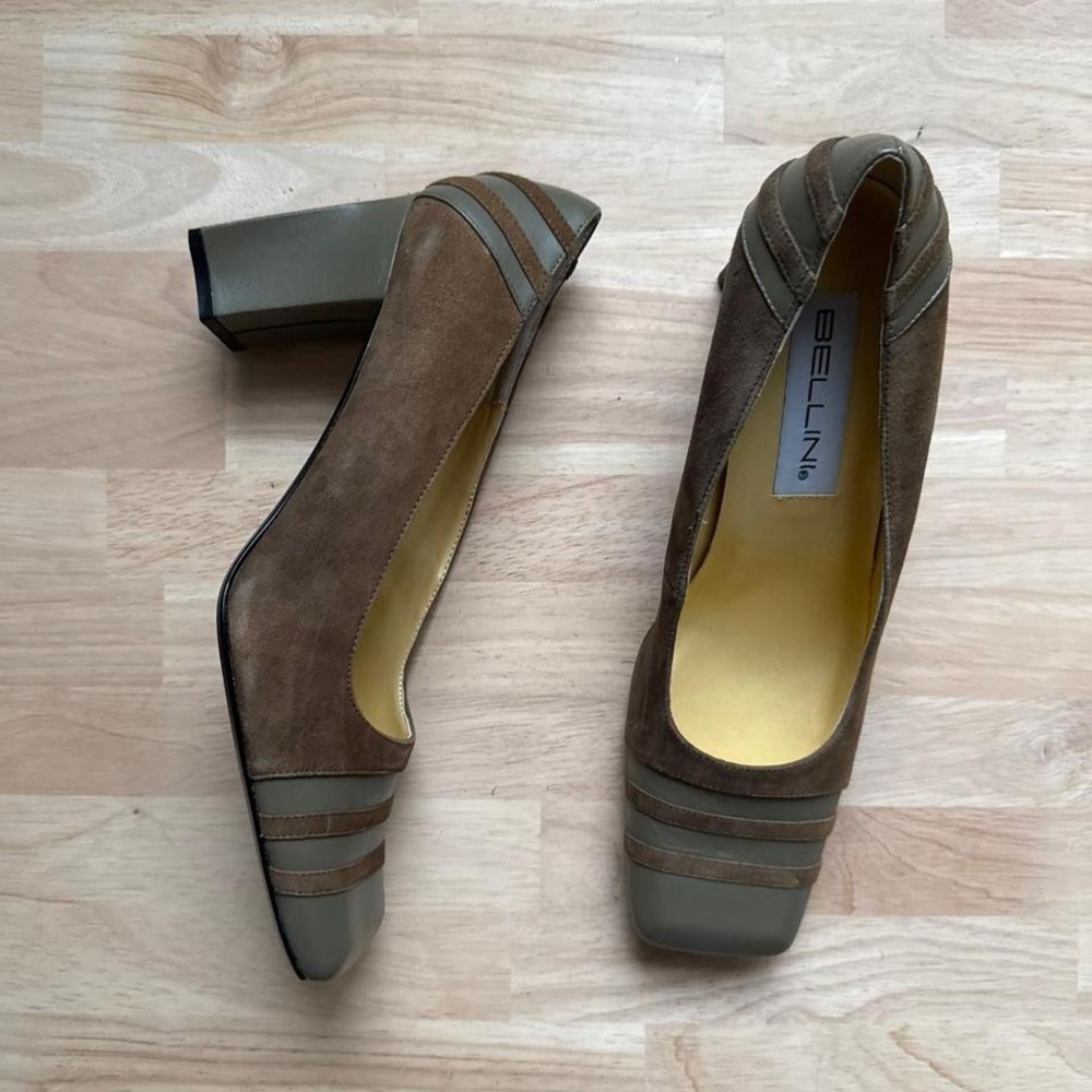 Vintage 90s NWT Suede Stripe Heel Brown Green Size 9.5 - Picture 2 of 6